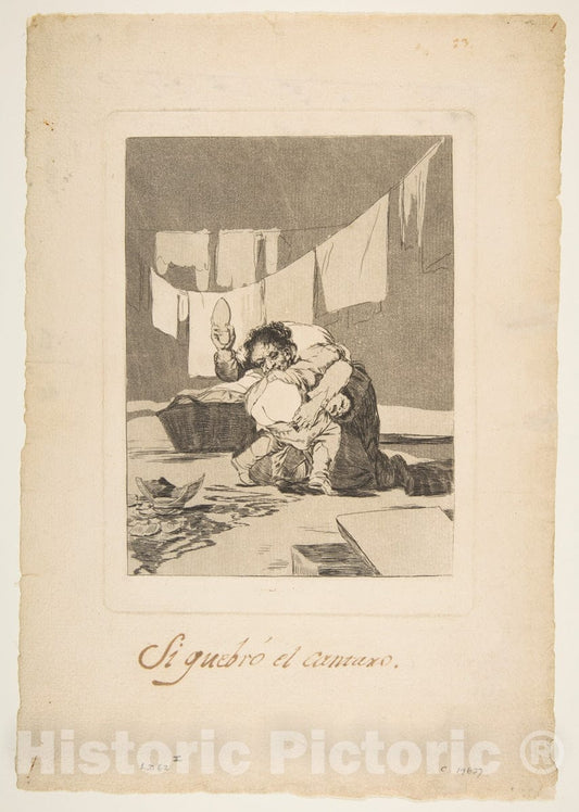 Art Print : Goya - Plate 25 from 'Los Caprichos': Yes, he Broke The Pot (Si quebró el cantaro.) : Vintage Wall Art