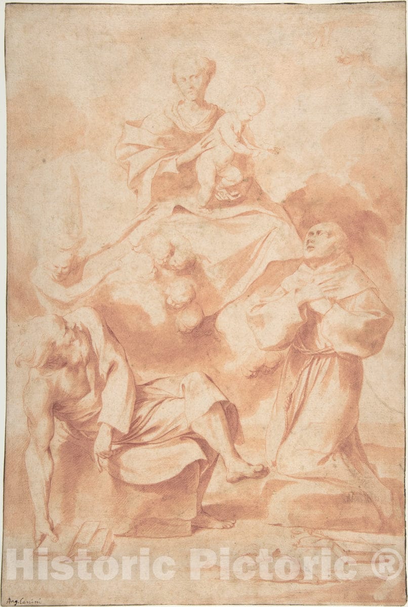 Art Print : Giovanni Angelo Canini - The Virgin and Child Appearing to Saint Anthony of Padua and a Hermit : Vintage Wall Art