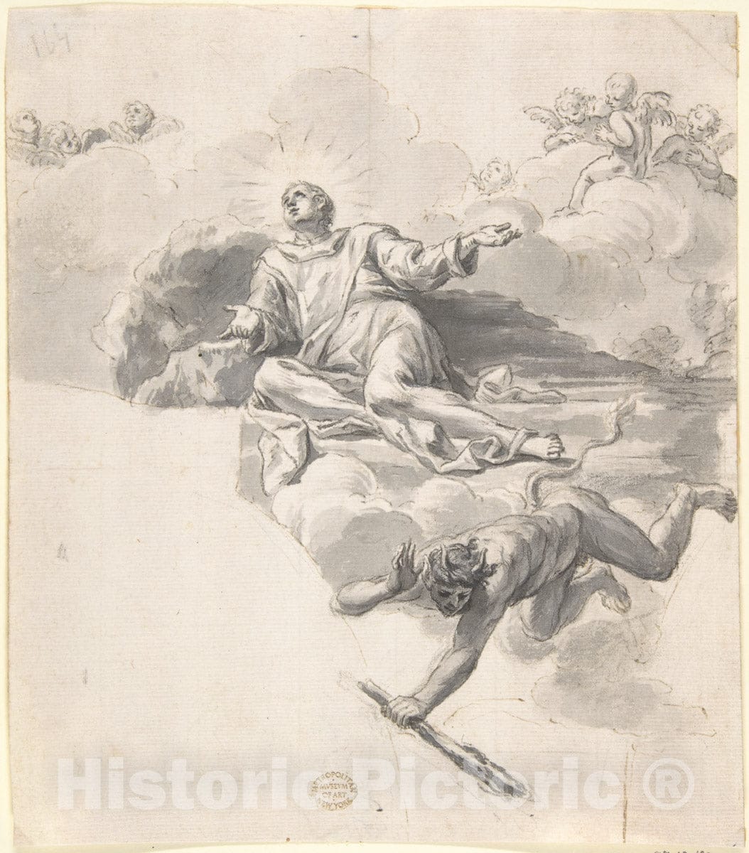 Art Print : German, 18th Century - A Saint Triumphant Over The Devil : Vintage Wall Art