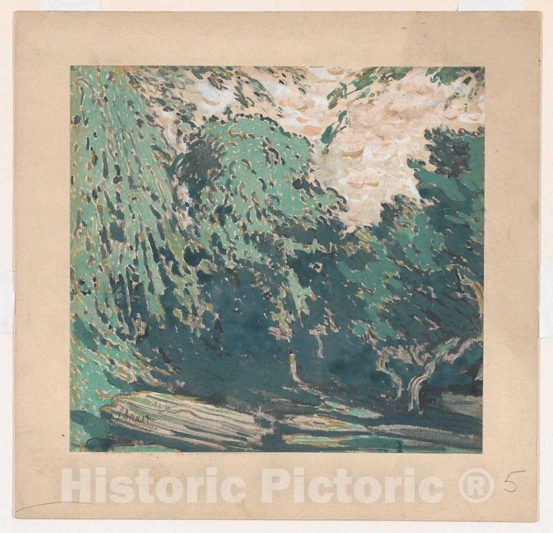 Art Print : Léon Bakst - Landscape, Possibly a Detail of The Set Design for The Ballet 'Narcisse', premiered at The Théâtre de Monte Carlo, 1911 : Vintage Wall Art