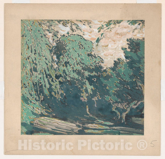 Art Print : Léon Bakst - Landscape, Possibly a Detail of The Set Design for The Ballet 'Narcisse', premiered at The Théâtre de Monte Carlo, 1911 : Vintage Wall Art
