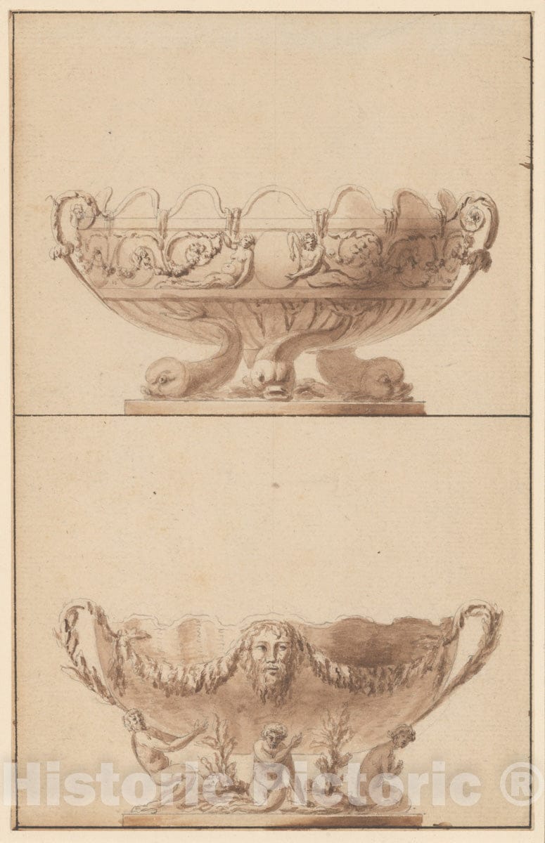 Art Print : French, 18th Century - Two Designs for Wine Coolers : Vintage Wall Art