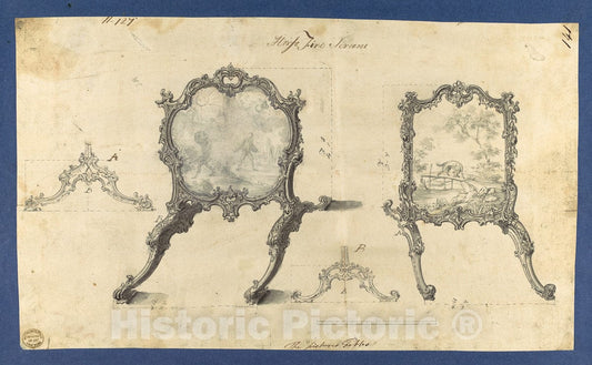 Art Print : Thomas Chippendale - Fire Screens, in Chippendale Drawings, Vol. I 2 : Vintage Wall Art