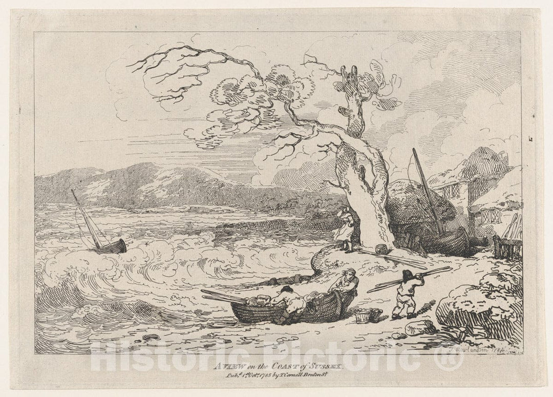 Art Print : Thomas Rowlandson - A View on The Coast of Sussex : Vintage Wall Art