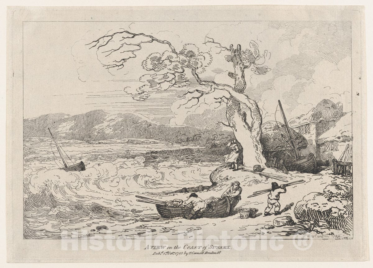Art Print : Thomas Rowlandson - A View on The Coast of Sussex : Vintage Wall Art