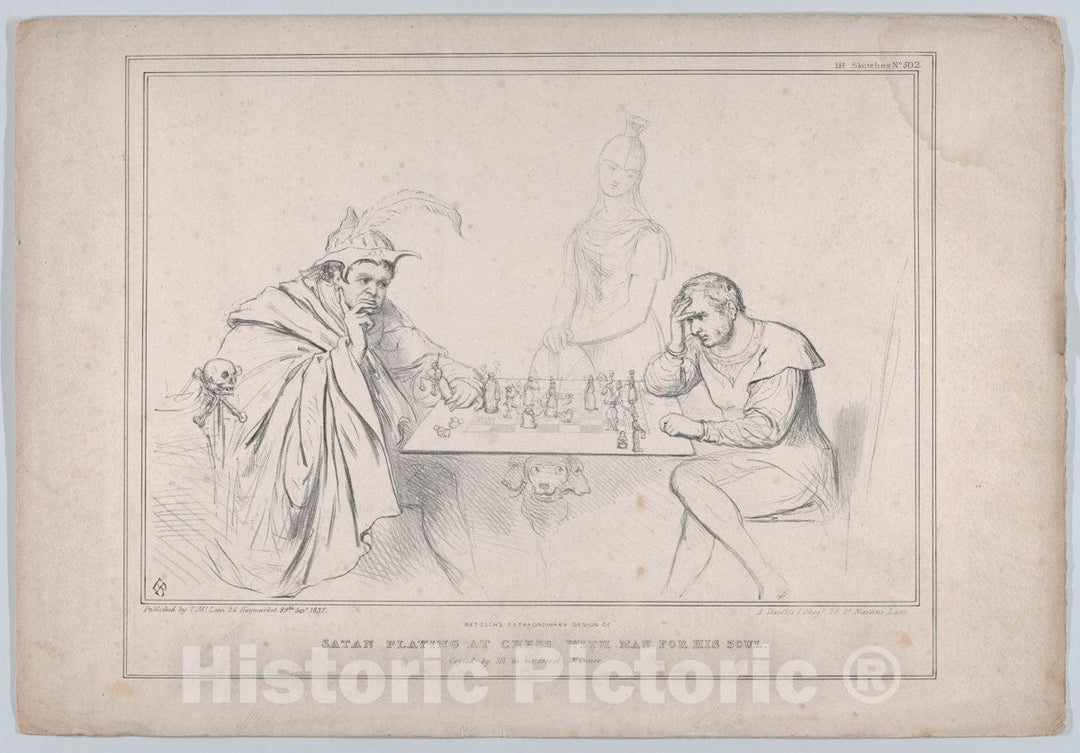 Art Print : John Doyle - Retzsch's Extraordinary Design of Satan Playing at Chess with Man for his Soul : Vintage Wall Art
