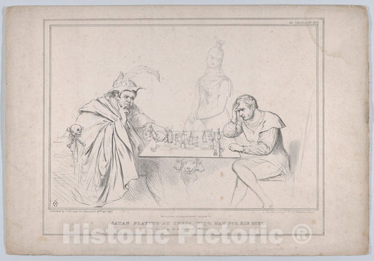 Art Print : John Doyle - Retzsch's Extraordinary Design of Satan Playing at Chess with Man for his Soul : Vintage Wall Art
