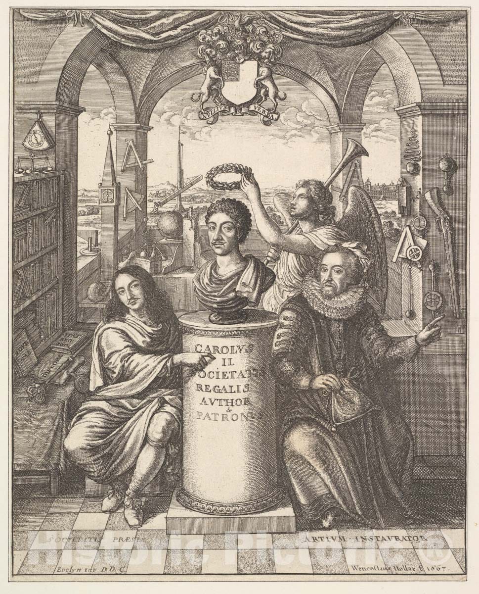 Art Print : Wenceslaus Hollar - The Royal Society, Frontispiece to Thomas Sprat,The History of The Royal Society of London. : Vintage Wall Art