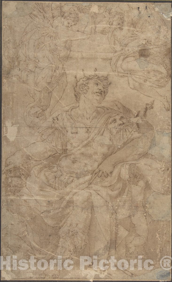 Art Print : Orazio Samacchini - A Seated King in Armor (King David?) : Vintage Wall Art