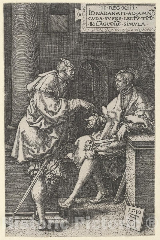 Art Print : Heinrich Aldegrever - Amnon and Jonadab, from The Story of Amnon and Tamar : Vintage Wall Art