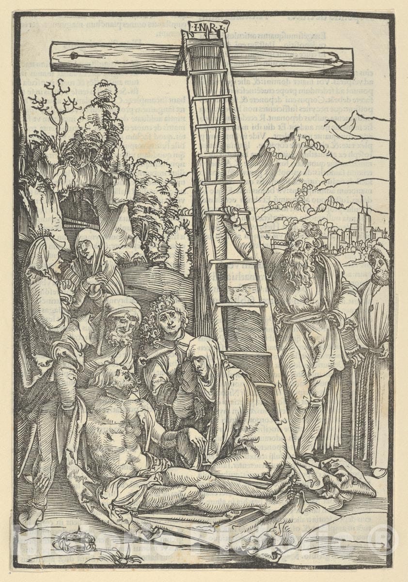 Art Print : Hans Schäufelein - The Lamentation Beneath The Cross, from Speculum passionis Domini Nostri Ihesu Christi : Vintage Wall Art