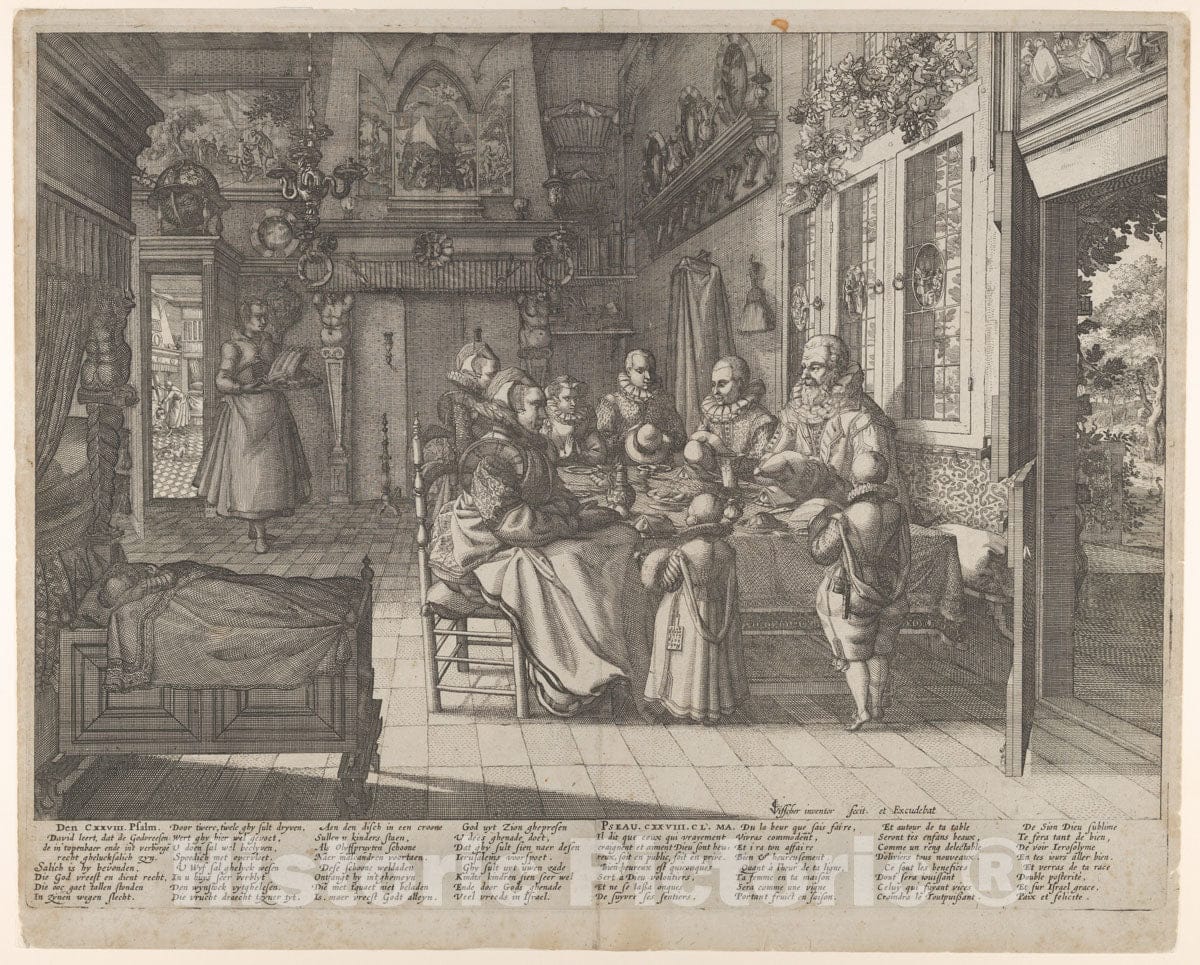 Art Print : Claes Jansz. Visscher - A Family Saying Grace : Vintage Wall Art