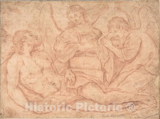 Art Print : Italian, Roman-Bolognese, 17th Century - Dead Christ Mourned Over by Angels : Vintage Wall Art