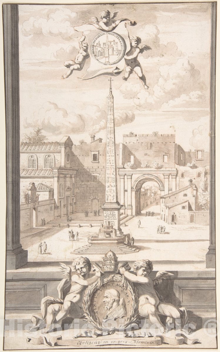 Art Print : Jan Goeree - A Reconstruction of a View of The Obelisk at The Entrance of The Via Flaminia : Vintage Wall Art
