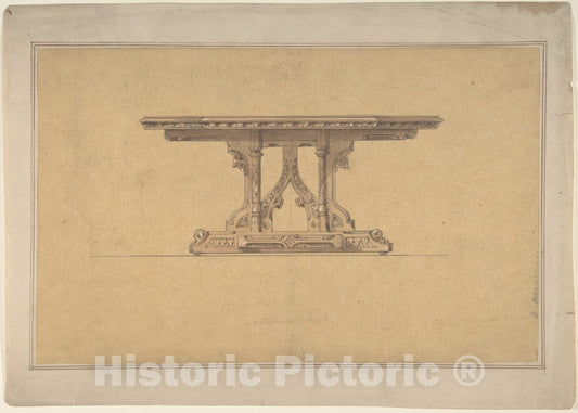 Art Print : British, 19th Century - Design for a Gothic Style Table : Vintage Wall Art