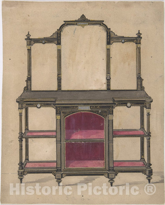 Art Print : British, 19th Century - Design for a Cabinet with Shelves and Mirrors : Vintage Wall Art