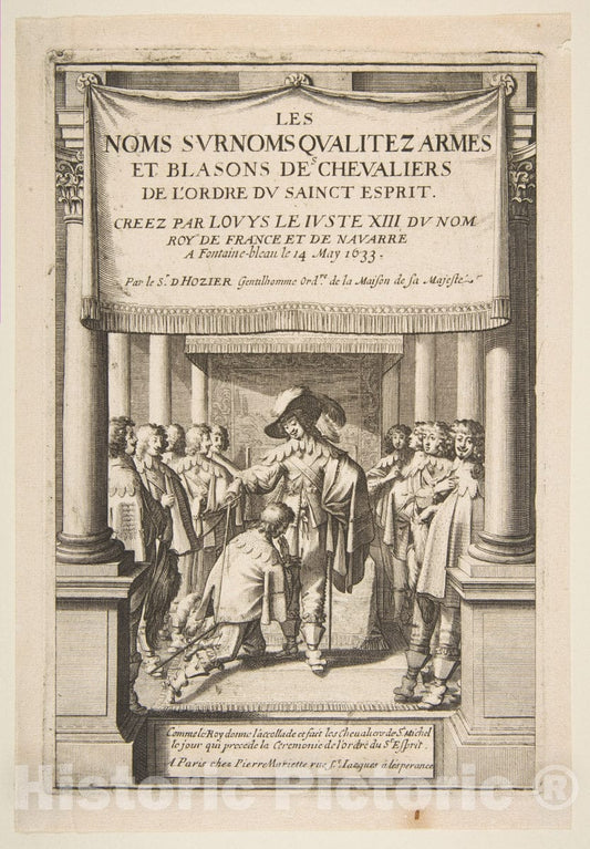 Art Print : Frontispiece to Pierre d'Hozier's Les noms surnoms qualitez Armes et blasons des chevaliers de l'Ordre du Sainct Esprit - Artist: Abraham Bosse : Vintage Wall Art