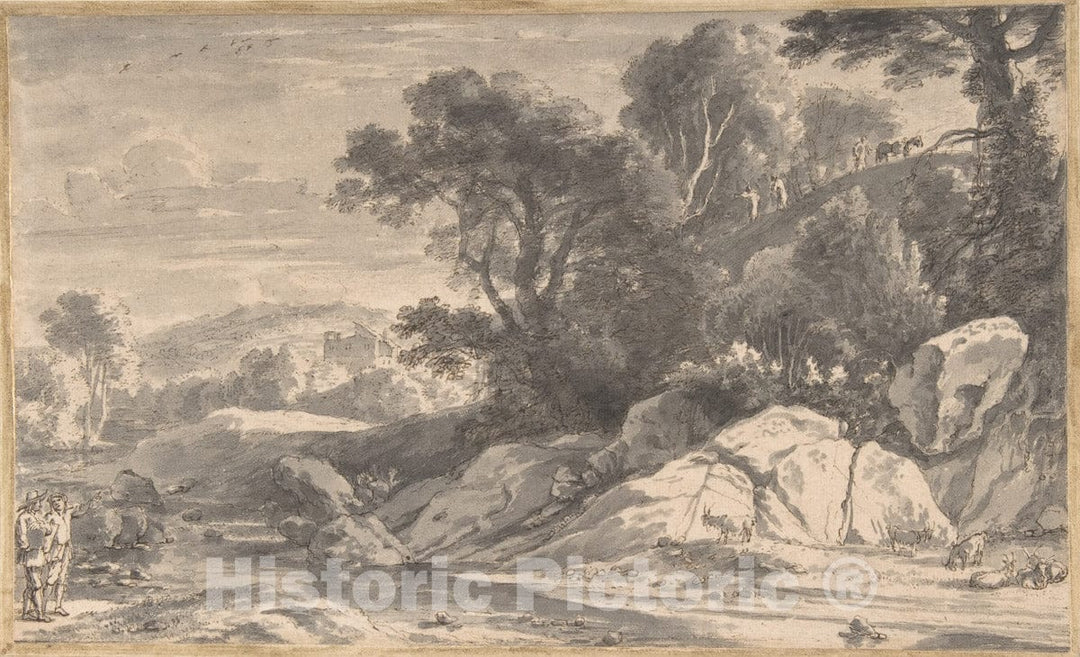 Art Print : Herman Van Swanevelt - A River Landscape with Travellers : Vintage Wall Art