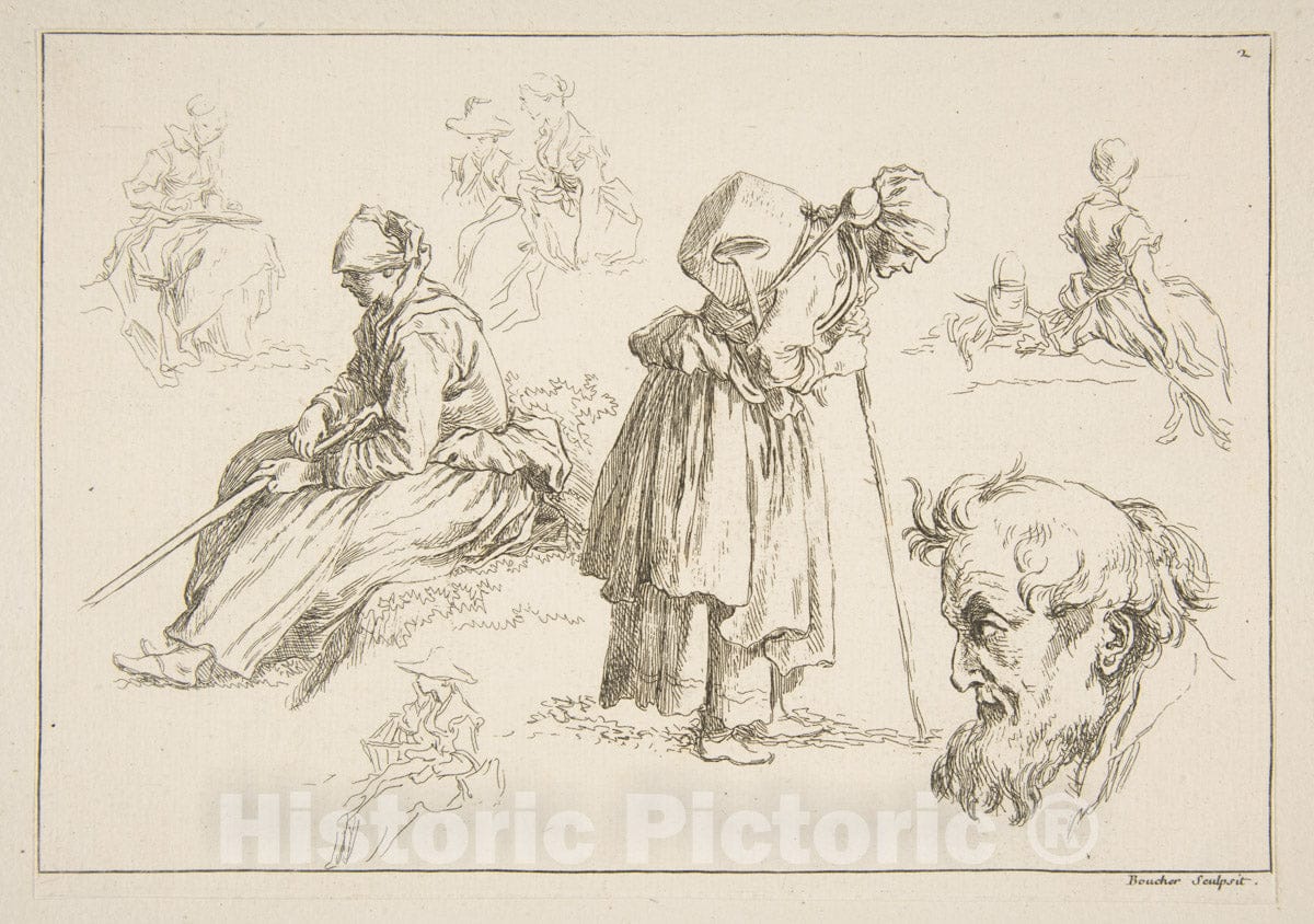 Art Print : François Boucher - Sheet of Sketches - 429348 : Vintage Wall Art