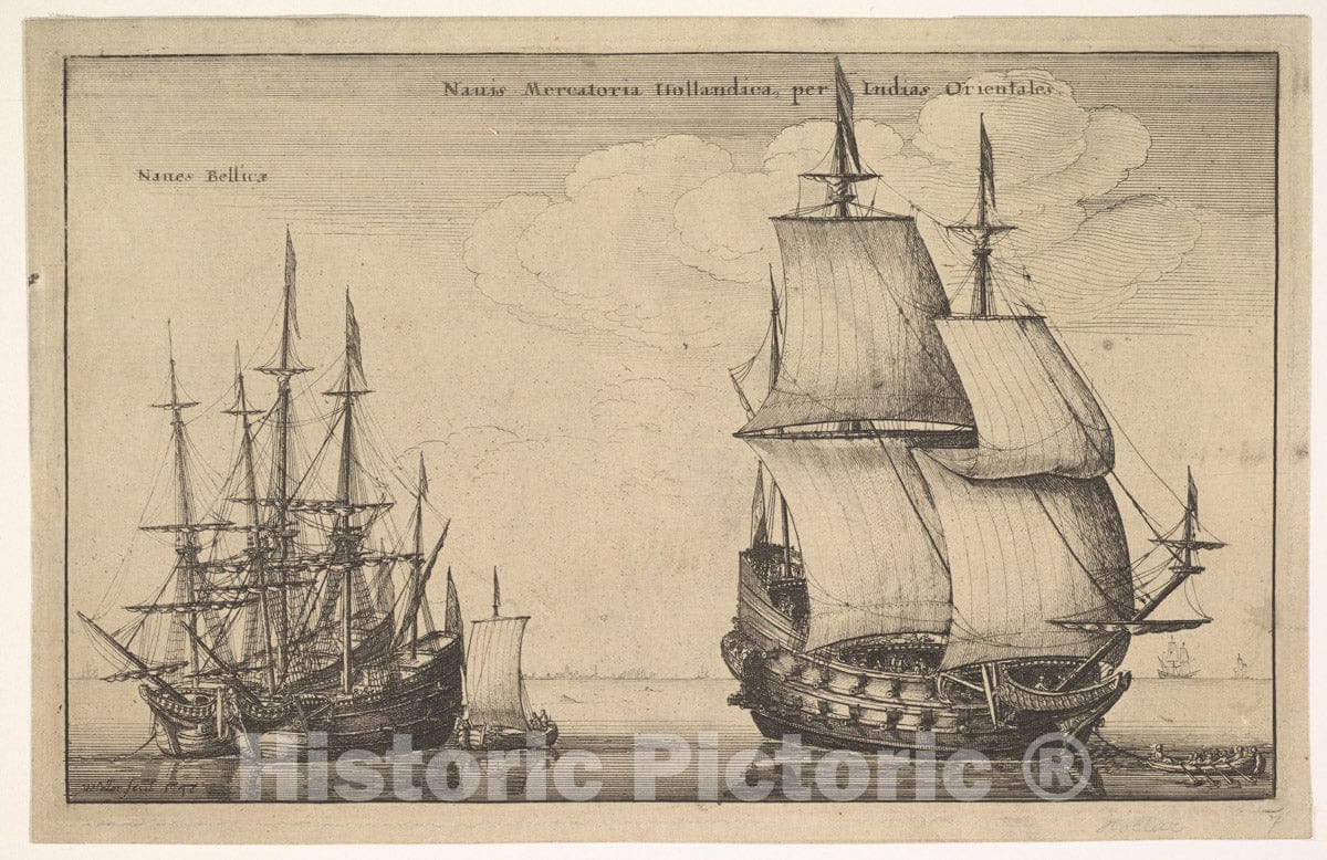 Art Print : Wenceslaus Hollar - Naues Mercatoriæ Hollandicæ per Indias Occidentales (Dutch East Indiaman) : Vintage Wall Art