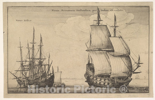 Art Print : Wenceslaus Hollar - Naues Mercatoriæ Hollandicæ per Indias Occidentales (Dutch East Indiaman) : Vintage Wall Art