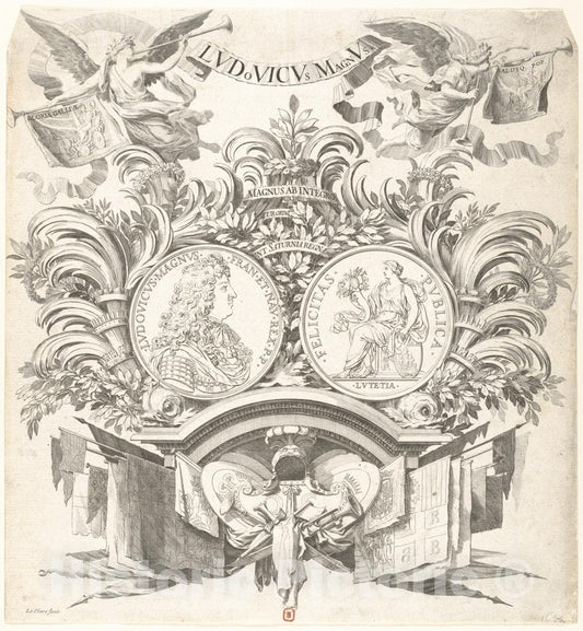 Art Print : Sébastien Leclerc I - Allegorical Medal in Honor of Louis XIV : Vintage Wall Art