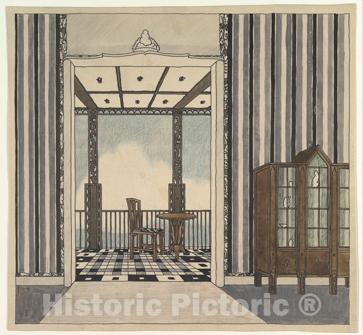Art Print : Guido Heigl - Design for a Room with a Balcony : Vintage Wall Art