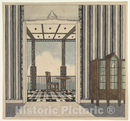 Art Print : Guido Heigl - Design for a Room with a Balcony : Vintage Wall Art