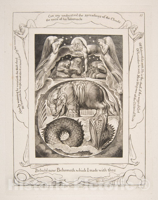 Art Print : William Blake - Behemoth and Leviathan, from Illustrations of The Book of Job : Vintage Wall Art
