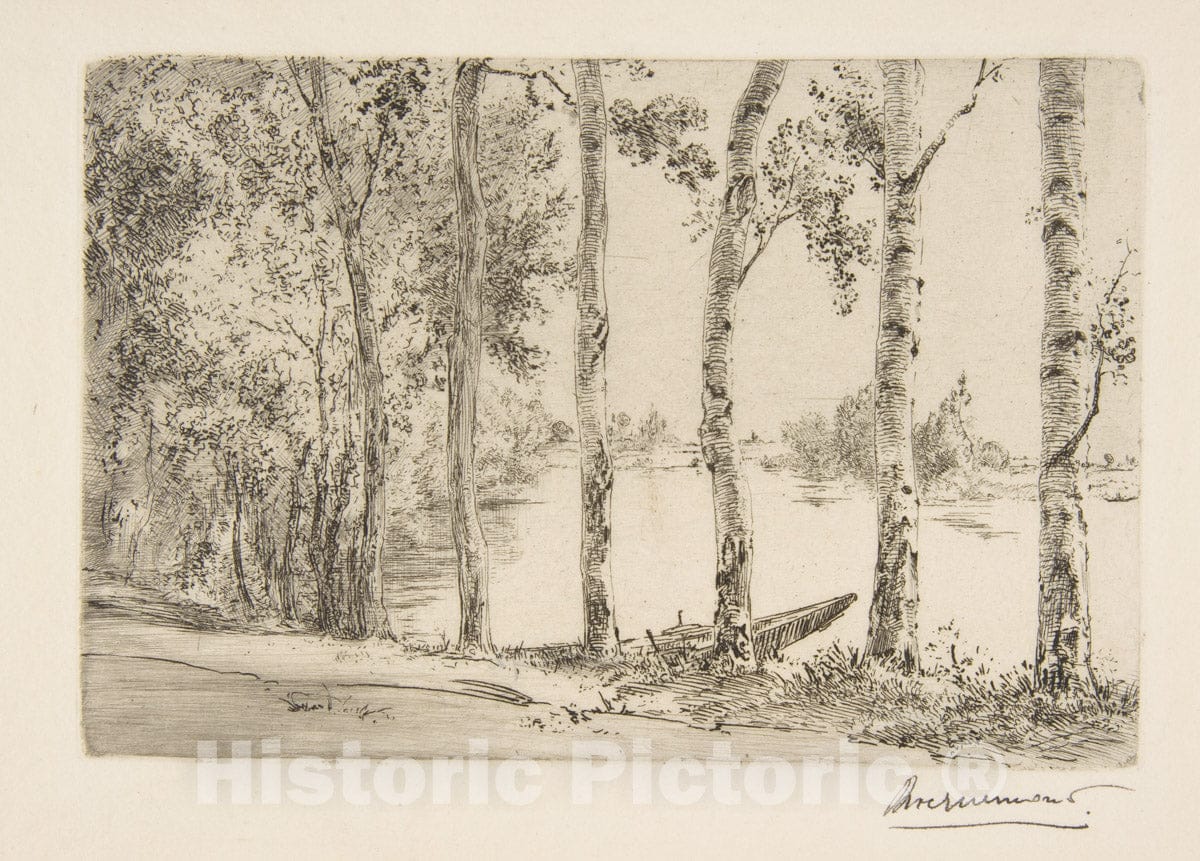 Art Print : Félix Bracquemond - Aspens on The Bank of The Seine : Vintage Wall Art