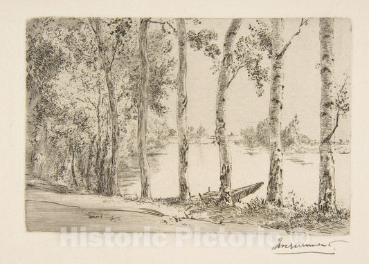 Art Print : Félix Bracquemond - Aspens on The Bank of The Seine : Vintage Wall Art