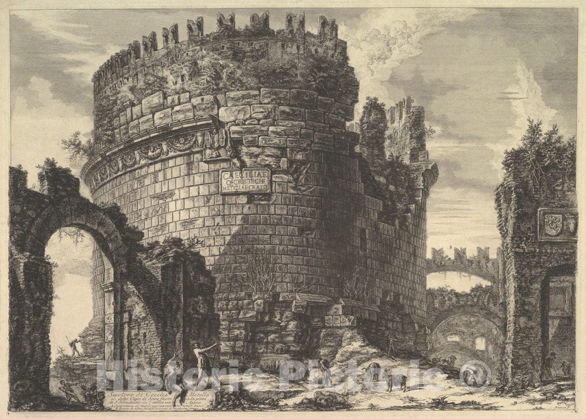Art Print : Giovanni Battista Piranesi - The Tomb of Caecilia Metella, from Vedute di Roma (Roman Views) : Vintage Wall Art