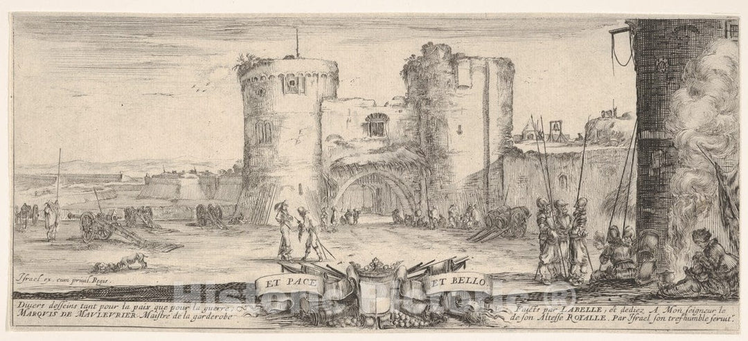 Art Print : an Entrance to a Fortress in Center - Artist: Stefano Della Bella - Created: c1638 : Vintage Wall Art