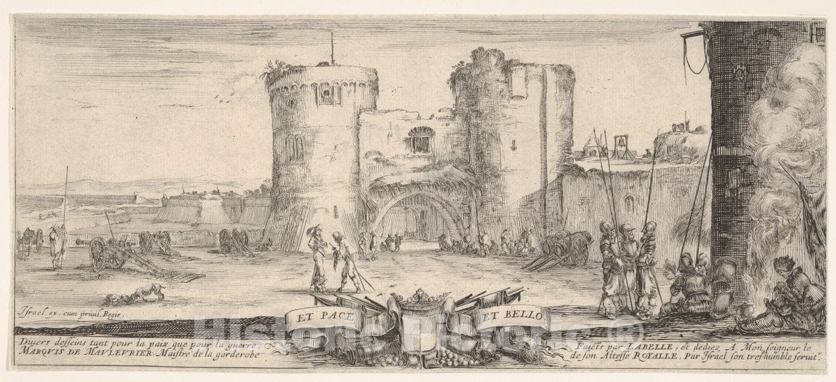 Art Print : an Entrance to a Fortress in Center - Artist: Stefano Della Bella - Created: c1638 : Vintage Wall Art