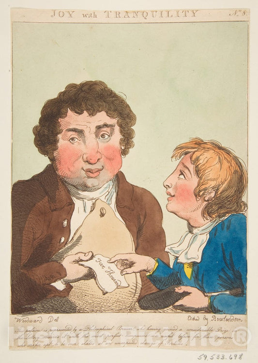 Art Print : Thomas Rowlandson - Joy with Tranquility (Le Brun Travested, or Caricatures of The Passions) : Vintage Wall Art