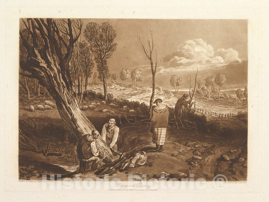 Art Print : Designed and Etched by Joseph Mallord William Turner - Hedging and Ditching (Liber Studiorum, Part X, Plate 47) : Vintage Wall Art