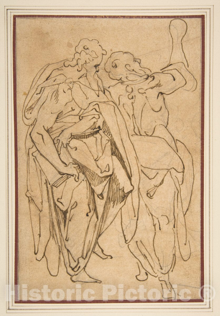 Art Print : Jacopo Zucchi - Two Standing Male Figures : Vintage Wall Art
