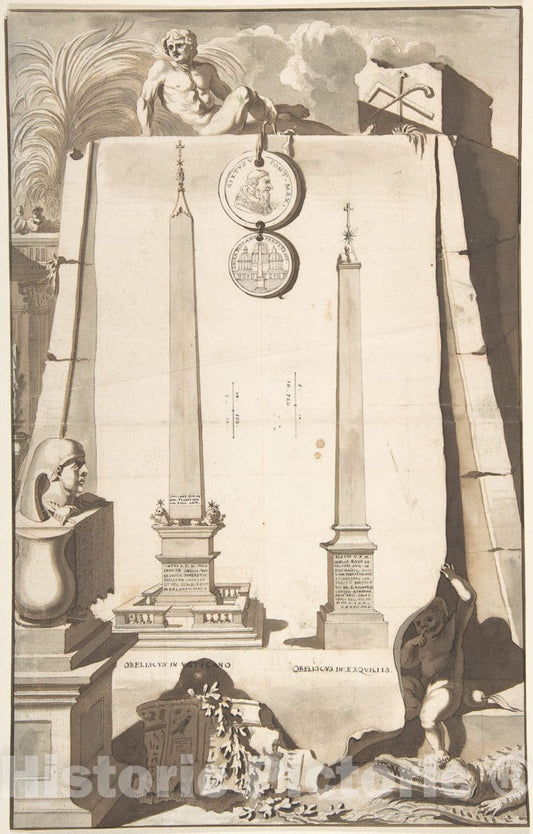 Art Print : Jan Goeree - A View of Two Obelisks, One in The Vatican and The Other on The Esqualine Hill. : Vintage Wall Art
