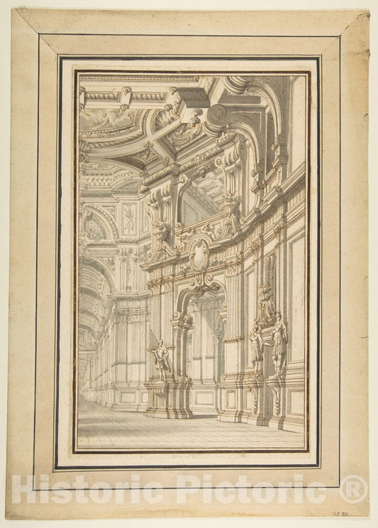 Art Print : Prospero Zanichelli - Design for a Stage Set, Showing Right Half Only : Vintage Wall Art
