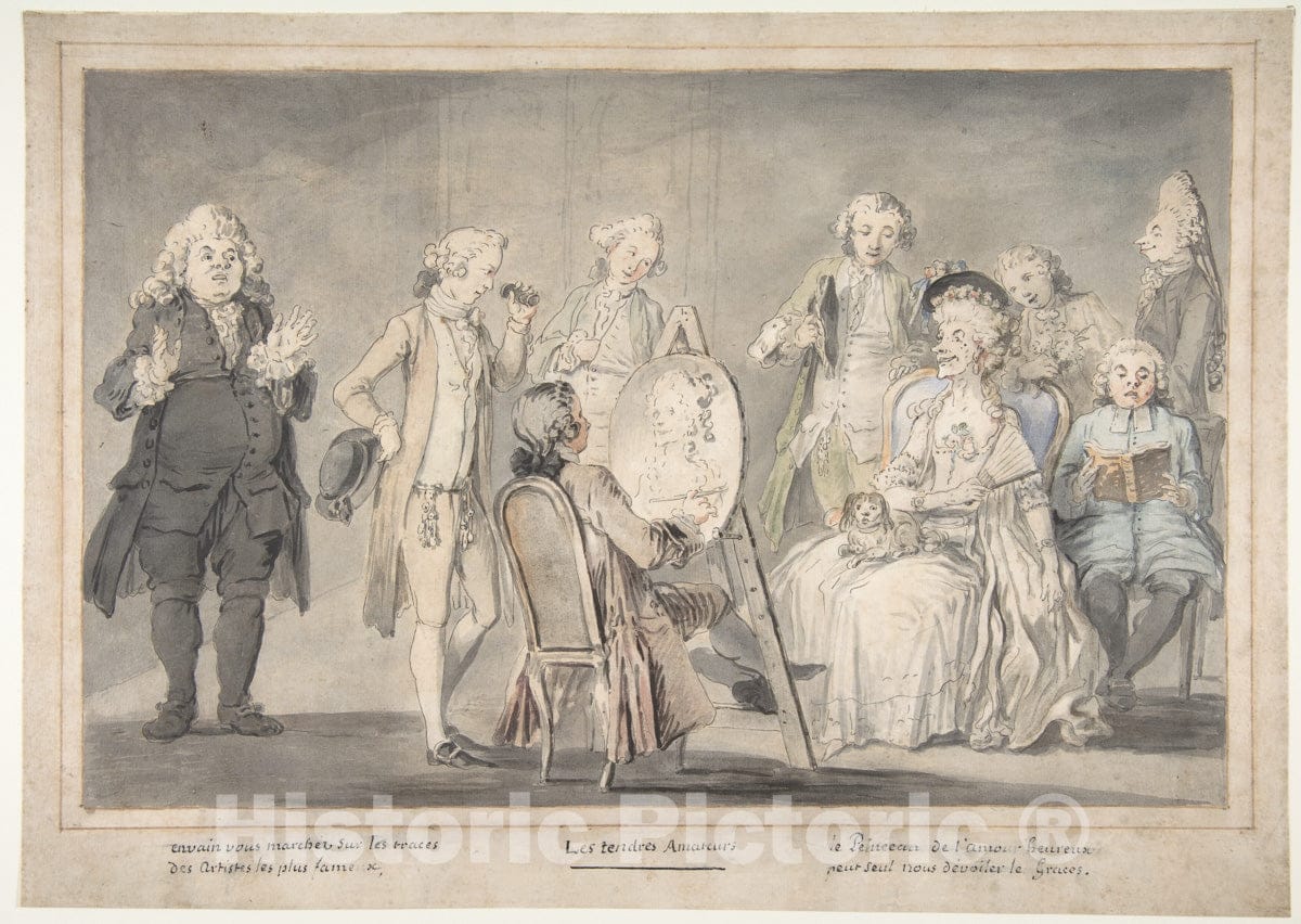 Art Print : Pietro Antonio Novelli - Satirical Drawing: Artist Painting an Old Lady's Portrait : Vintage Wall Art
