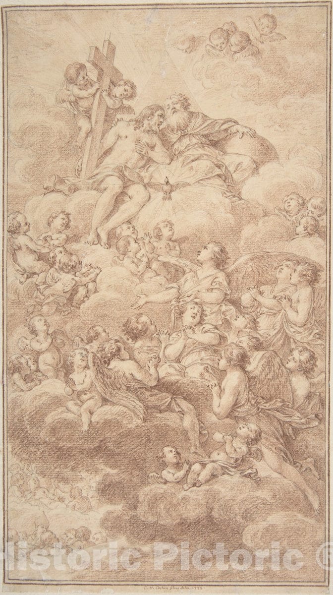 Art Print : Charles Nicolas Cochin II - Angels Adoring The The Holy Trinity : Vintage Wall Art