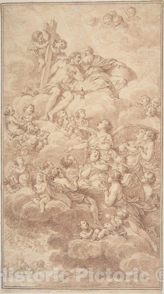 Art Print : Charles Nicolas Cochin II - Angels Adoring The The Holy Trinity : Vintage Wall Art