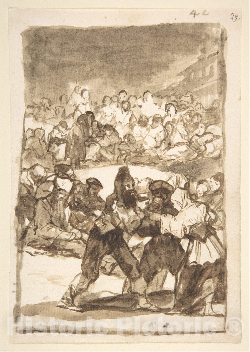 Art Print : Goya - Crowd in a Circle; Images of Spain Album (F), Page 42 : Vintage Wall Art