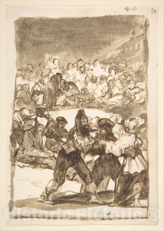Art Print : Goya - Crowd in a Circle; Images of Spain Album (F), Page 42 : Vintage Wall Art