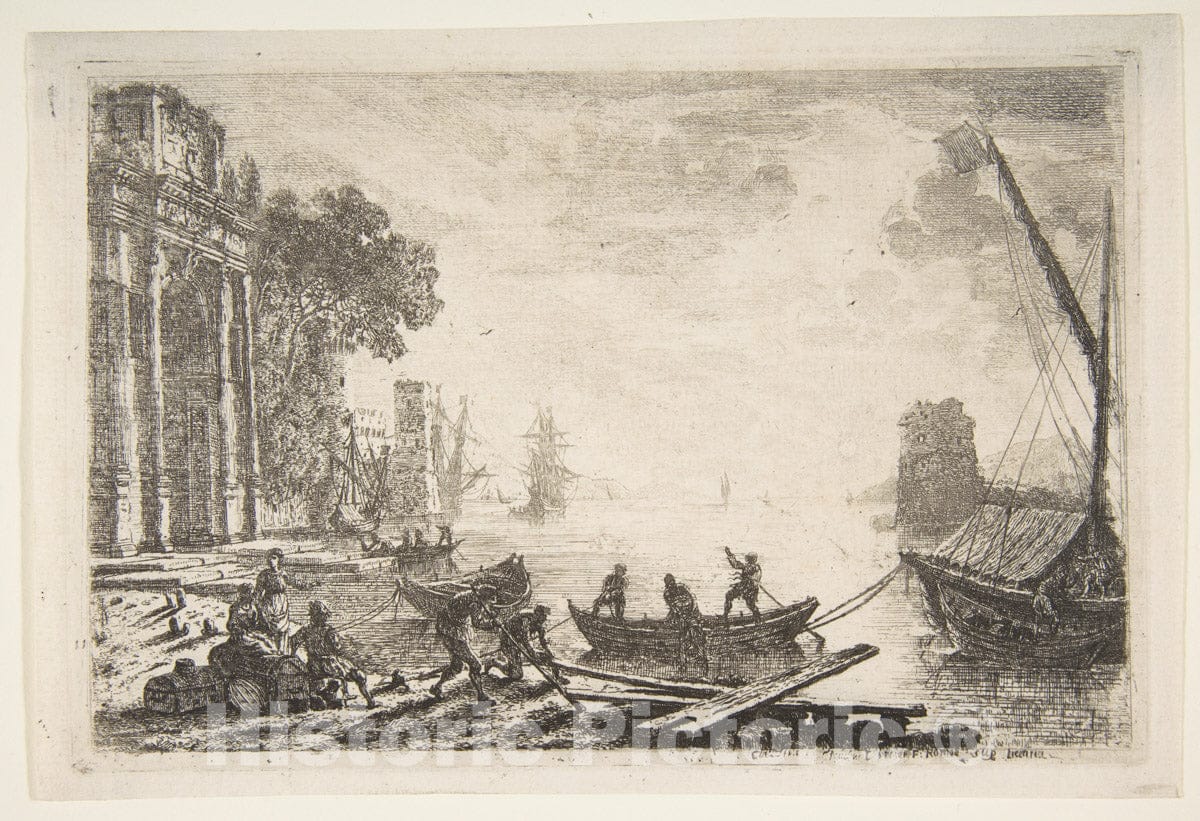 Art Print : Claude Lorrain (Claude Gellée) - Harbour Scene with Rising Sun : Vintage Wall Art