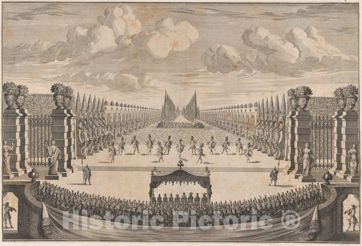 Art Print : Johann Ulrich Kraus - The Royal Family Sitting Under a Canopy, Watching Dancers Perform The Final Ballet of 'La Costanza d'Ulisse' : Vintage Wall Art