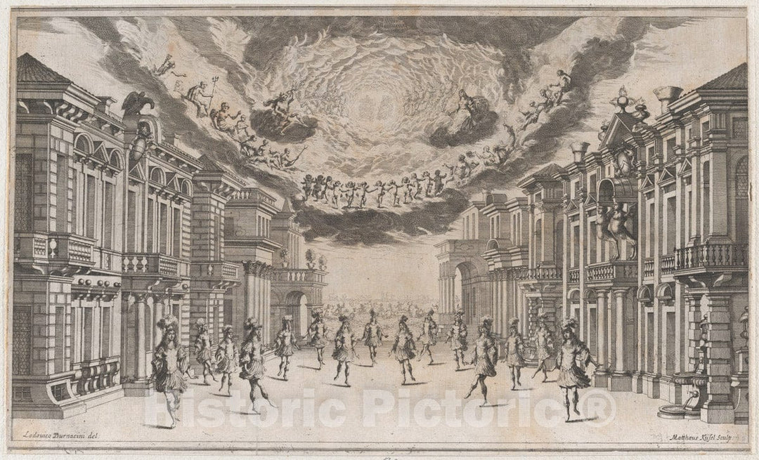 Art Print : Mathäus Küsel - A Group of Young Men Dancing as The Gods Look on from Above