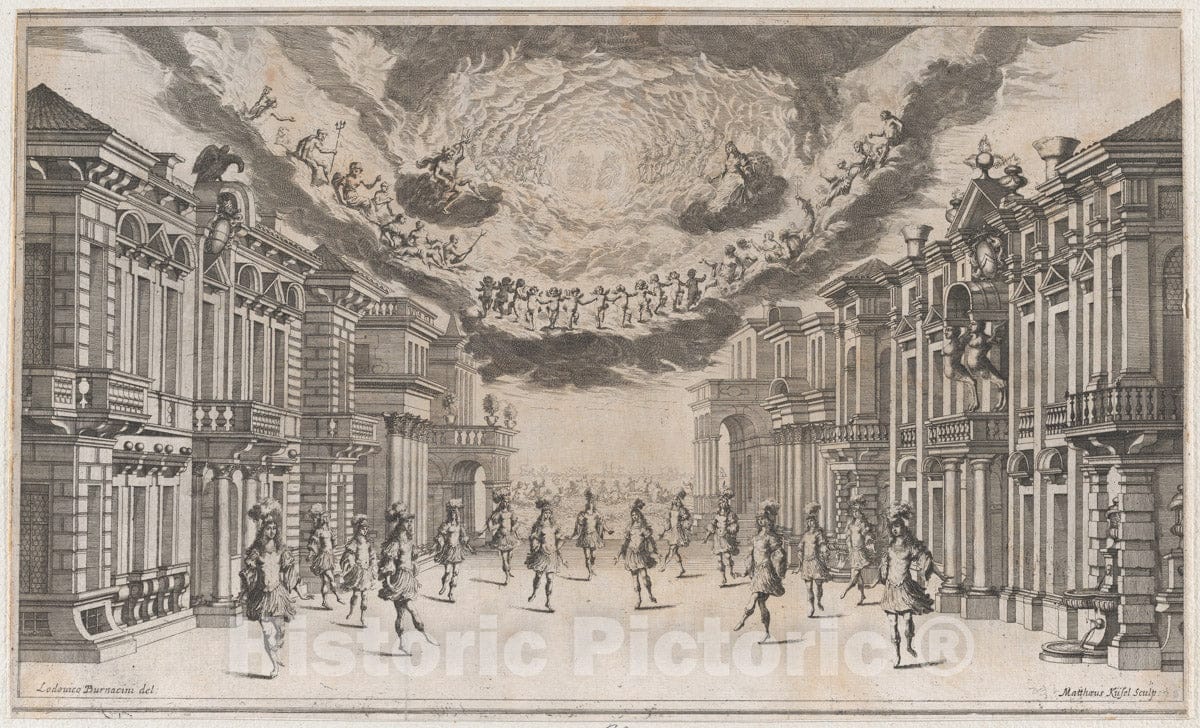 Art Print : Mathäus Küsel - A Group of Young Men Dancing as The Gods Look on from Above