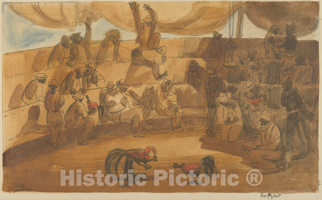 Art Print : George Overbury Pop Hart - Cockfight, Santo Domingo 1 : Vintage Wall Art