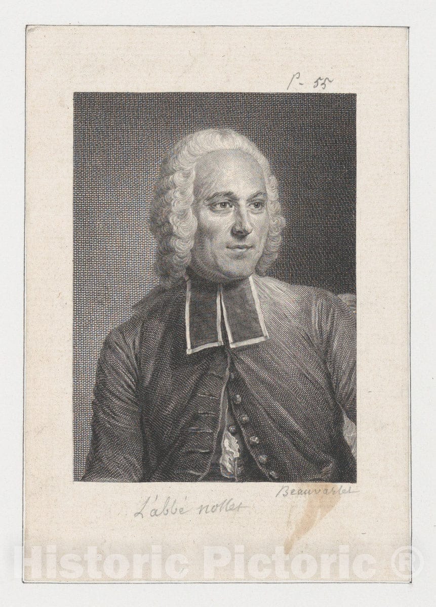 Art Print : Jacques Firmin Beauvarlet - Portrait of Jean Antoine Nollet : Vintage Wall Art